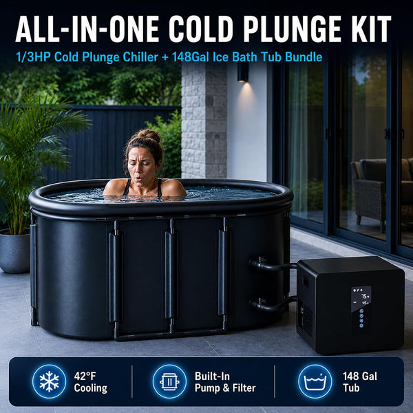 Ice Bath Chiller Bundle Designed for Home Recovery, 1/3HP Power, 148 Gallon Capacity, Insulated Tub