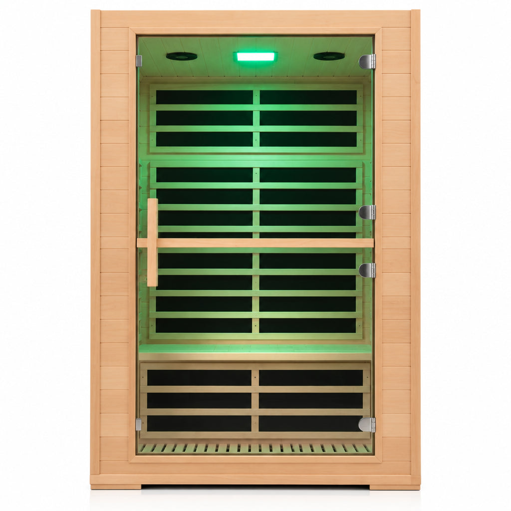 2 Person Far Infrared Sauna with Smart APP Control, 2000W Low EMF Wooden Infrared Sauna Room for Home, 8 Carbon Mica Heating Panels Wellness Sauna, Canadian Hemlock Indoor Spa for Home Relaxation