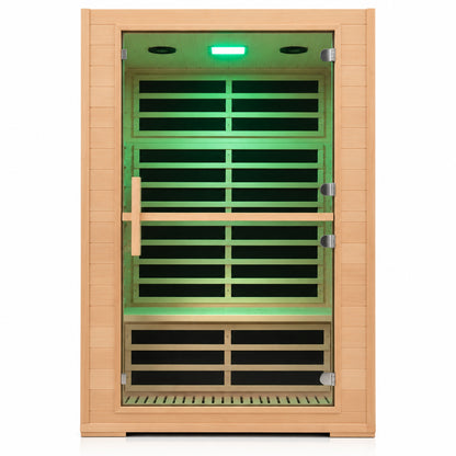 2 Person Far Infrared Sauna with Smart APP Control, 2000W Low EMF Wooden Infrared Sauna Room for Home, 8 Carbon Mica Heating Panels Wellness Sauna, Canadian Hemlock Indoor Spa for Home Relaxation