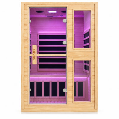 2 Person Far Infrared Sauna with Smart APP Control, Canadian Hemlock Wood Indoor Sauna Room, 2000W Low EMF Fast Heating Home Dry Sauna, 7 Color Chromotherapy, Bluetooth Speakers for Relaxation