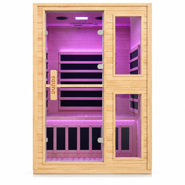 2 Person Far Infrared Sauna with Smart APP Control, Canadian Hemlock Wood Indoor Sauna Room, 2000W Low EMF Fast Heating Home Dry Sauna, 7 Color Chromotherapy, Bluetooth Speakers for Relaxation
